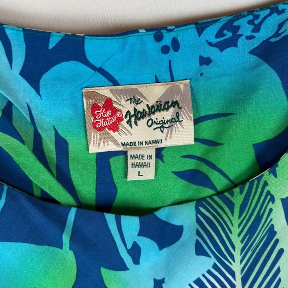 Hilo Hattie Womens Blue Green Tropical Floral Rayon Shift Dress Made in Hawaii L - Picture 3 of 10